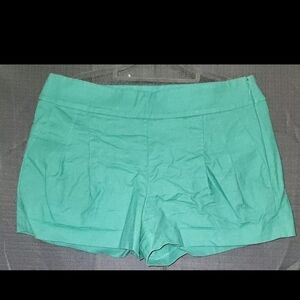 J. Crew High Waist Green Shorts with Pleated Design